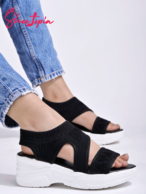 SHOETOPIA Girls Slip-on Wedges(Black , 13-14 Years)