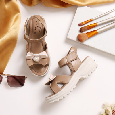 CST Lifestyle Disney Princess Girls Strap Wedges(Brown , 7.5-8)