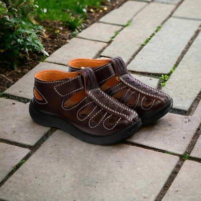 LEVOT Boys & Girls Velcro Strappy Sandals(Brown , 2.5-3 YEARS)