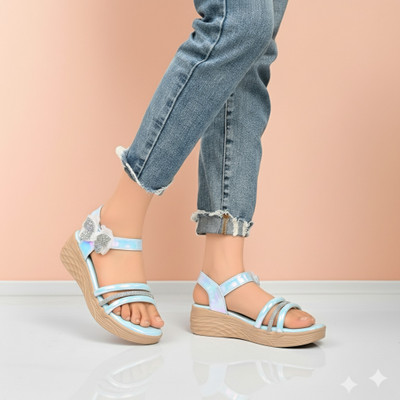 Dutta Lifestyle Girls Velcro Wedges(Light Blue , 7 to 7.5 Years)