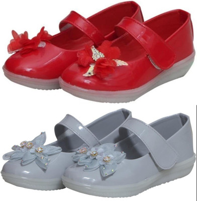 New Collection Girls Velcro Flats(Red , 3-3.5Years)