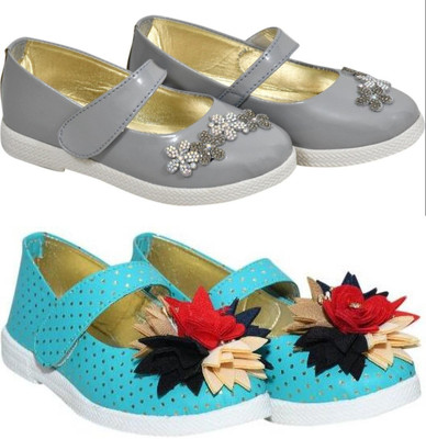 New Collection Girls Velcro Flats(Grey , 3.5-4Years)