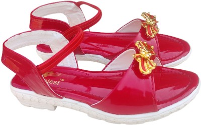 New latest Girls Buckle Toe Ring Sandals(Red , 1.5-2 year)