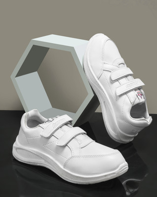AXROW Boys & Girls Velcro School Shoes(White, 8-9 Years)