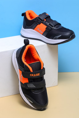 TRASE Boys Velcro Running Shoes(Orange, 9-10 Years)