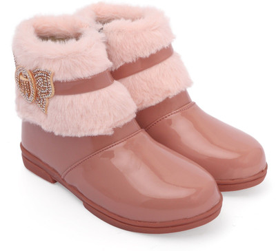 Freeplay Girls Zip Casual Boots(Brown, 3.5-4 Years)