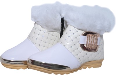 sezu Girls Zip Casual Boots(White, 9-10)