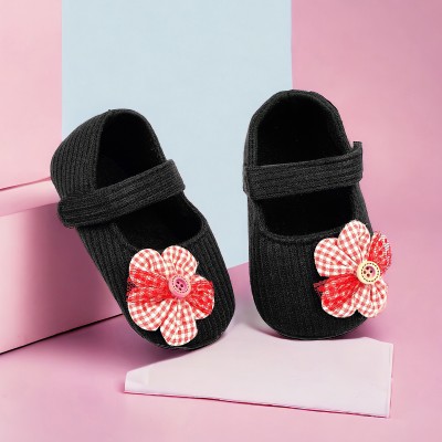 Baby Moo Girls Velcro Ballerinas(Black, 0-6 Months)