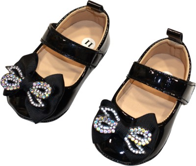 Iza Girls Strap Ballerinas(Black, 7-7.5 Years)