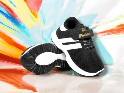 BINOS Boys & Girls Velcro Sneakers(Black, 10-12 Years)