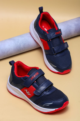 TRASE Boys Velcro Running Shoes(Red, 5.5-6 Years)