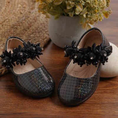 Neska Moda Girls Velcro Ballerinas(Black, 6-12 Months)