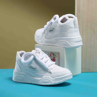 DURUKY Boys Lace Running Shoes(White, 7-8 Years)