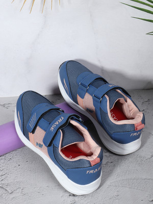 TRASE Boys Velcro Running Shoes(Blue, 10-11 Years)