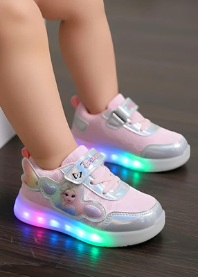 Crazyly Barbie Girls Velcro Sneakers(Pink, 4-4.5 Years)