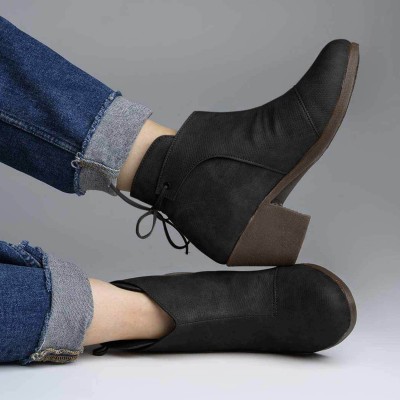 SHOETOPIA Girls Slip on Casual Boots(Black)