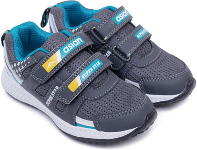 asian Boys Velcro Running Shoes(Grey, 11-12 Years)