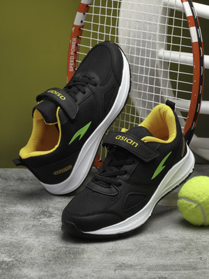 asian Boys Velcro Running Shoes(Black, 11-12 Years)