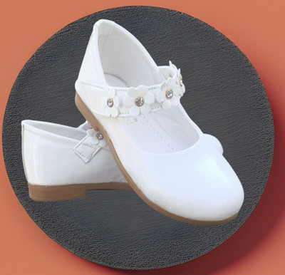 New latest Girls Velcro Ballerinas(White, 8-8.5yr)
