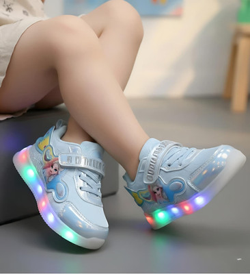 Crazyly Barbie Girls Velcro Sneakers(Light Blue, 18-24 Months)