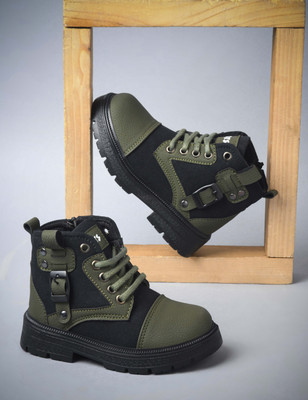 kats Boys Zip Casual Boots(Green, 6-6.5 YEARS)