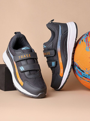 TRASE Boys & Girls Velcro Running Shoes(Grey, 9-10 Years)