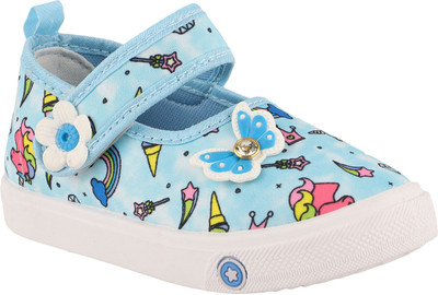LEVOT Girls Velcro Ballerinas(Light Blue, 20 - 24 Months)