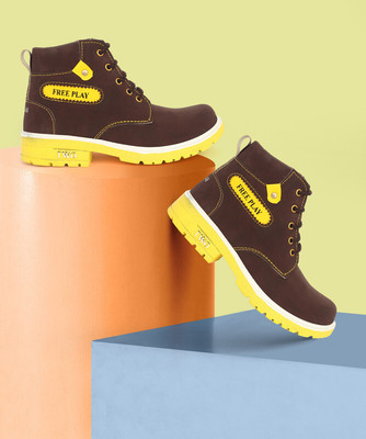 Freeplay Boys Drawstring Casual Boots(Brown, 7.5-8 Years)