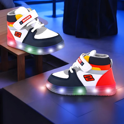 Hooh Boys Velcro Walking Shoes(White, 6.5-7 Years)