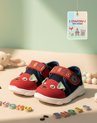 JOSMOS Boys Velcro Sneakers(Red, 6-9 Months)