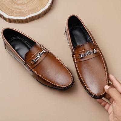 DUMPPY Boys Slip on Loafers(Tan, 16-18 YEAR)