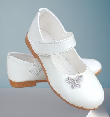 NEWLATESTGOODLOOKING & PERFECTFEELING WITH DEVICE Girls Velcro Ballerinas(White, 7.5-8 Years)