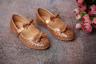 BOYZ N GALZ Girls Velcro Ballerinas(Gold, 11 - 12 years)