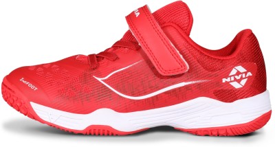 NIVIA Boys & Girls Velcro Badminton Shoes(Red, 7.5-8 Years)