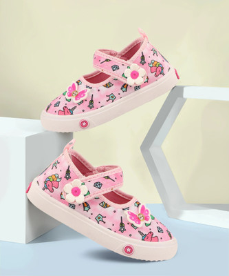 LEVOT Girls Velcro Ballerinas(Pink, 2 - 2.5 Years)