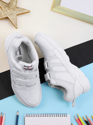 action Boys & Girls Velcro School Shoes(White, 16-17 Years)
