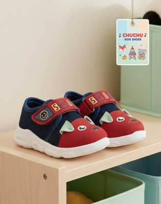 JOSMOS Boys Velcro Sneakers(Red, 3-6 Months)