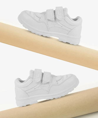 Pu-Pine Boys Velcro Sneakers(White, 9.5-10 Years)