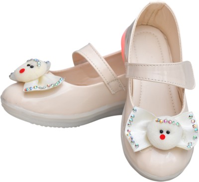 peakplay Girls Velcro Ballerinas(Beige, 4-4.5 years)