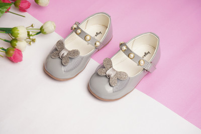 BOYZ N GALZ Girls Velcro Ballerinas(Grey, 3.5-4 years)