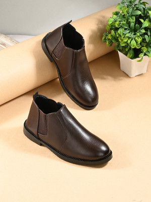 Stefens Boys Slip on Casual Boots(Brown, 7-7.5 year)