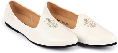FAUSTO Classic Ethnic Evening Wedding Party Comfort Embroidery Slip On Jutis and Mojaris For Men(White , 7)