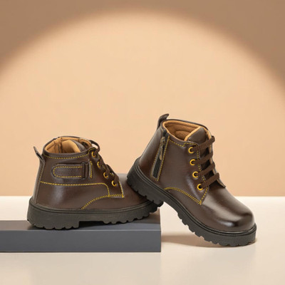 Freeplay Boys Lace Casual Boots(Brown, 7-7.5 Years)