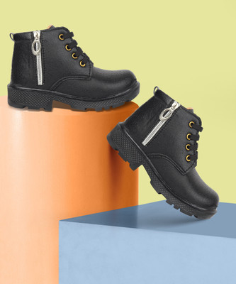 SIYA Boys Lace Casual Boots(Black, 7-7.5 Years)