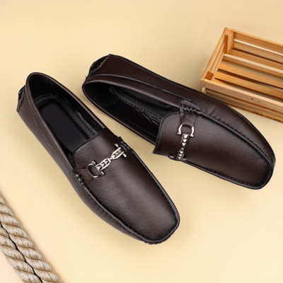 kbhub Boys Buckle Loafers(Brown, 18 - 20 Years)