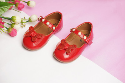 BOYZ N GALZ Girls Velcro Ballerinas(Red, 10 - 11 years)