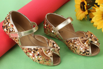 BOYZ N GALZ Girls Velcro Ballerinas(Gold, 5-5.5years)