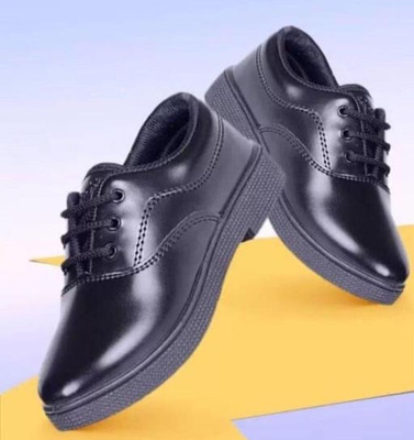 AXROW Boys Lace School Shoes(Black)