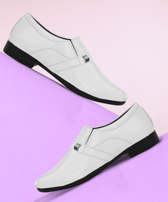 GELLWOJ Boys Slip on Derby Shoes(White, 10-11 Years)