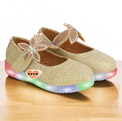 HOOH - Now comfort in fashion Girls Velcro Ballerinas(Gold, 10-11 Years)